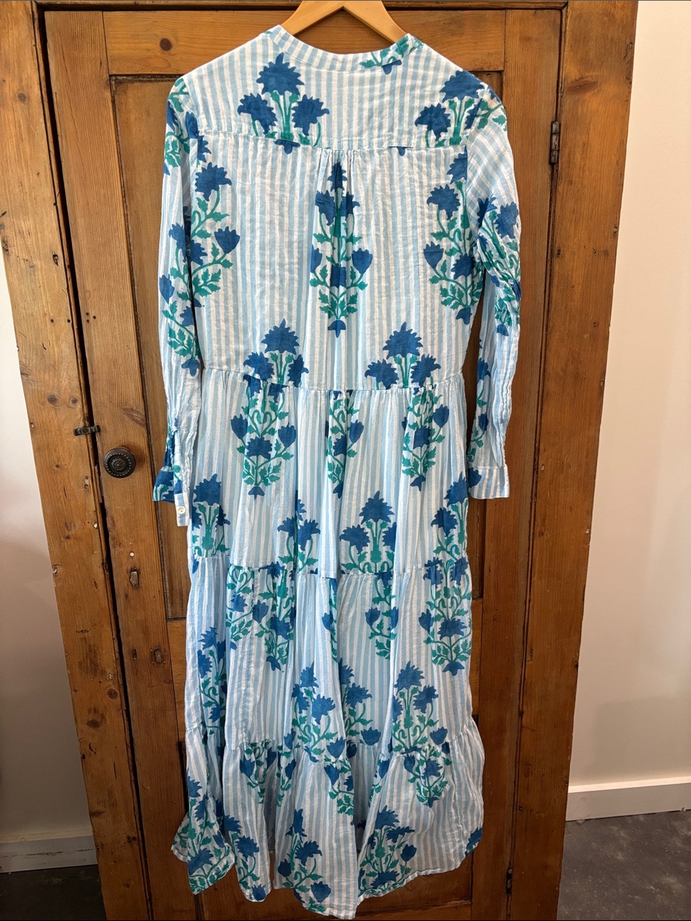 Oliphant Blue and Teal Striped Floral Button-Front Dress - Picture 3 of 7